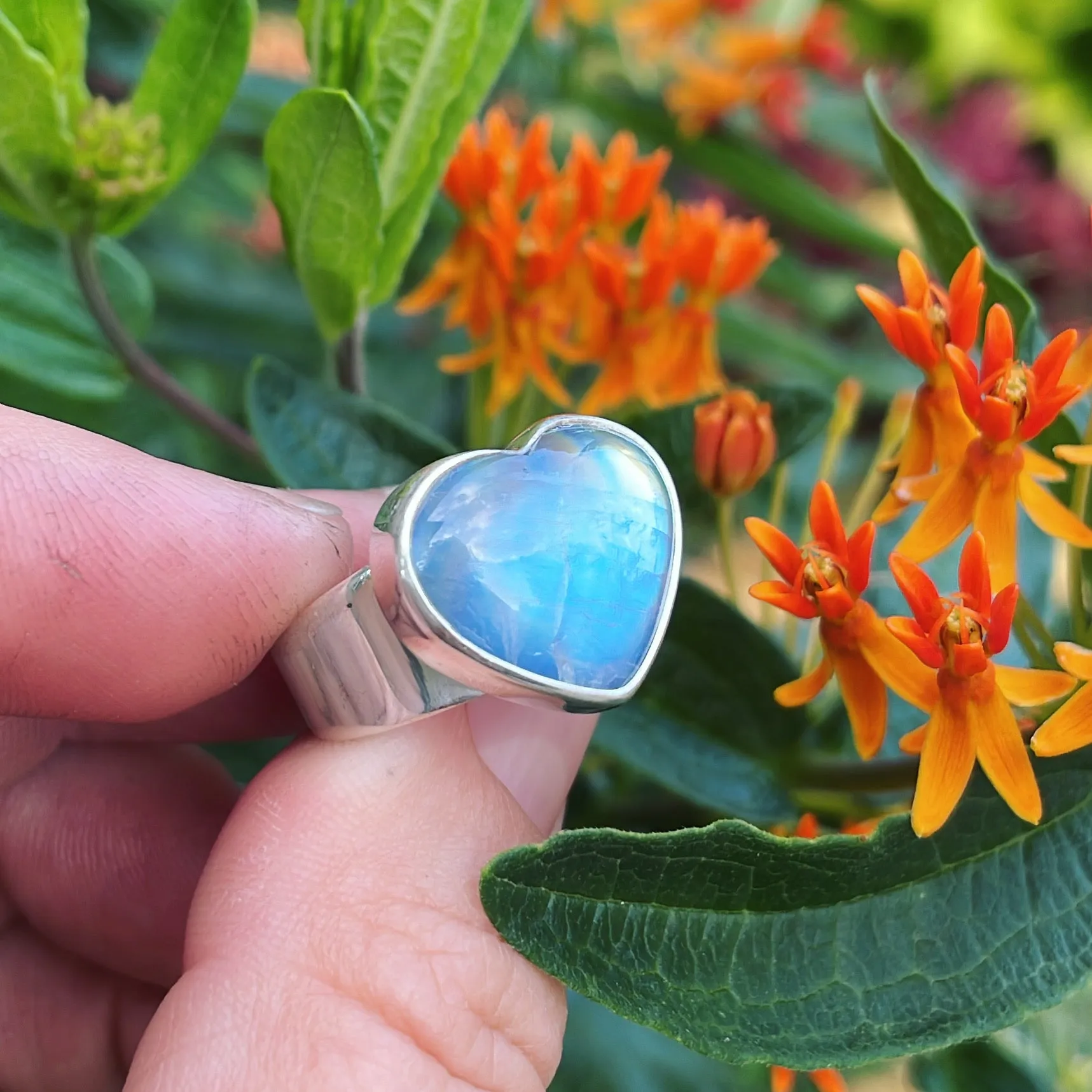 Moonstone and Sterling Silver Heart Ring