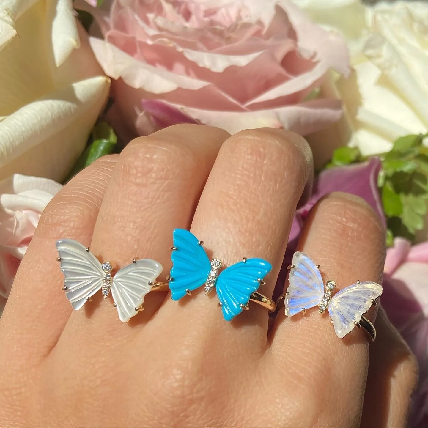 Moonstone Butterfly Ring With Diamonds