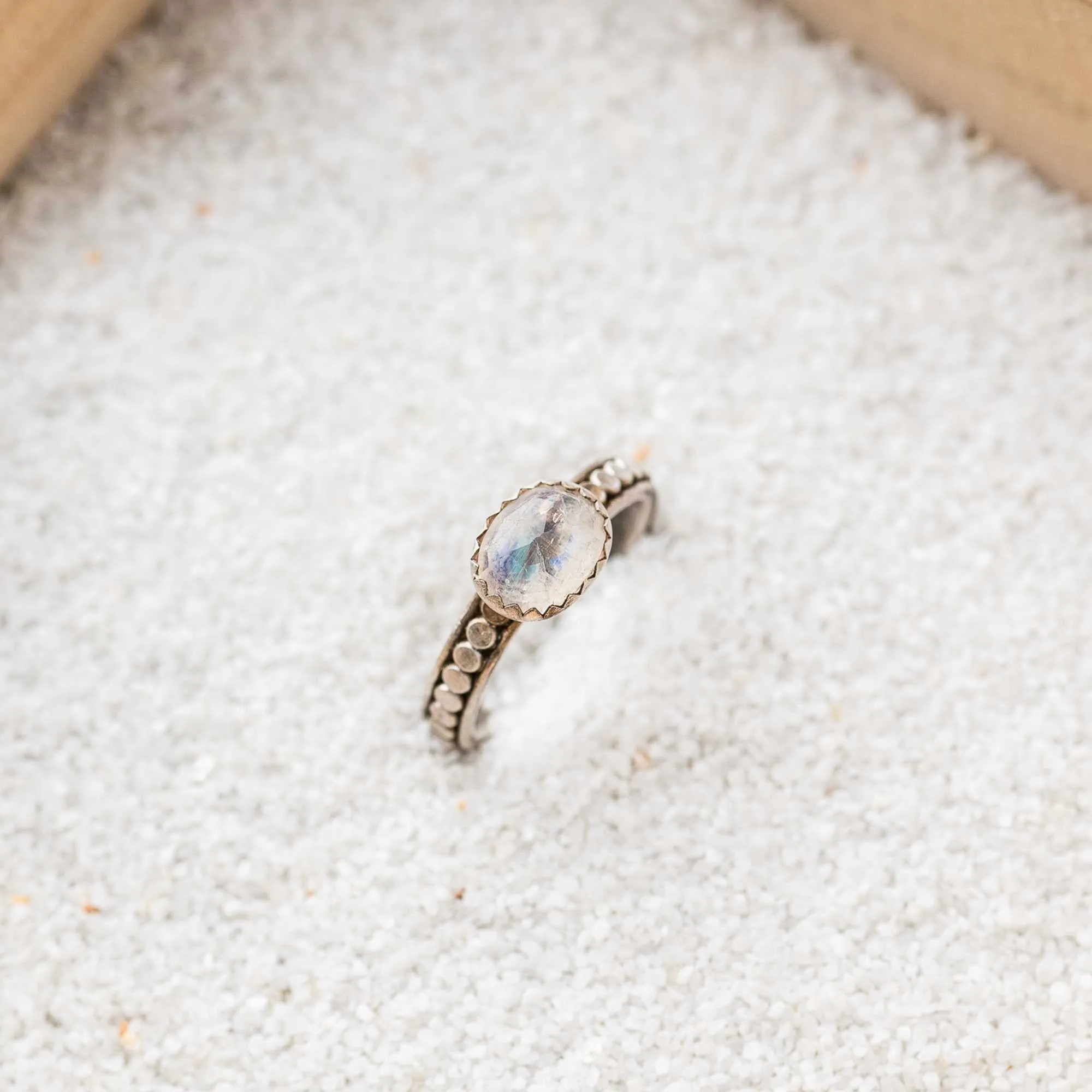 Moonstone East-West Ring on Beaded Band