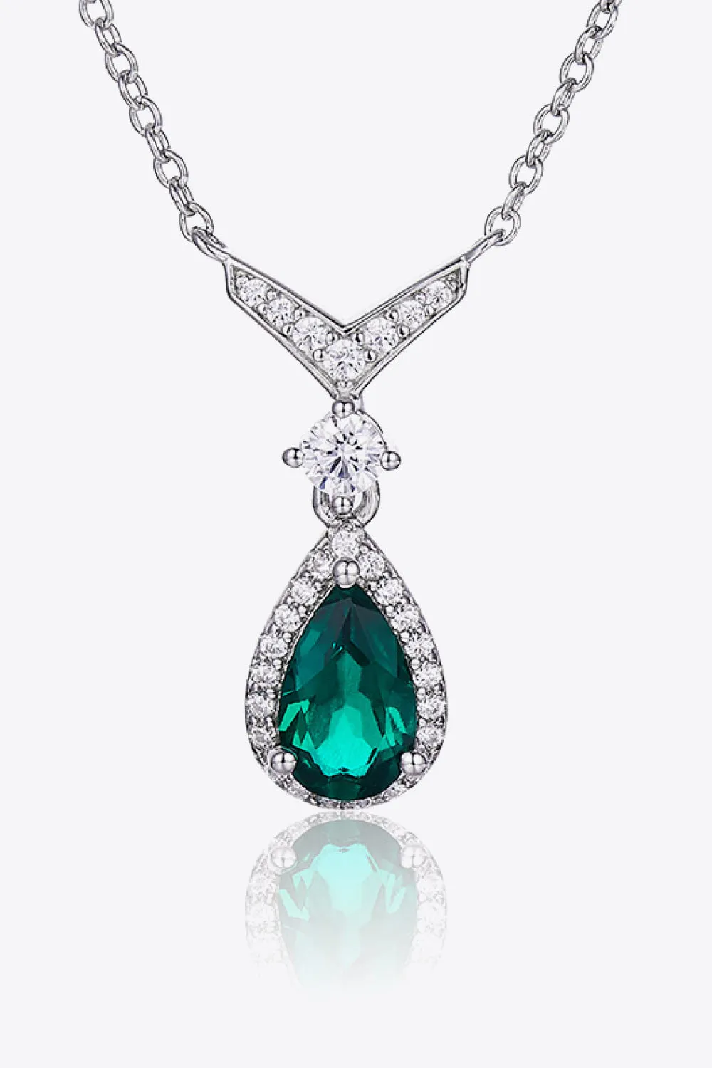 Murray Necklace 0.73 Carat Lab-Grown Emerald Teardrop Stone 925 Silver Plated