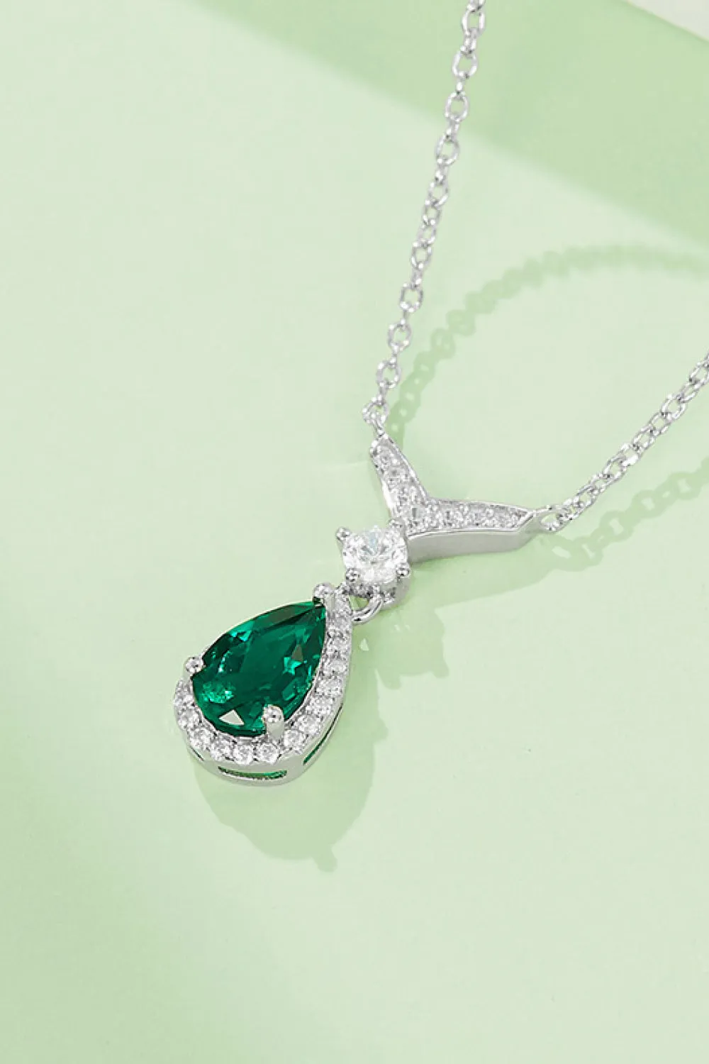 Murray Necklace 0.73 Carat Lab-Grown Emerald Teardrop Stone 925 Silver Plated