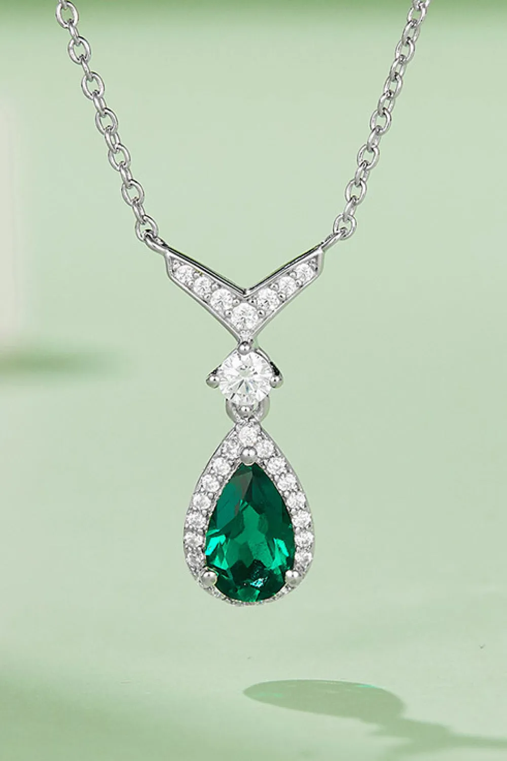 Murray Necklace 0.73 Carat Lab-Grown Emerald Teardrop Stone 925 Silver Plated