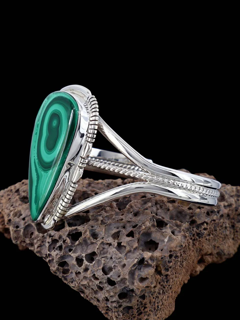 Native American Malachite Sterling Silver Cuff Bracelet