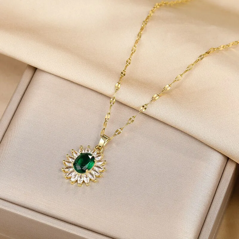 New Design Sense Luxury Zircon Crystal Stainless Steel Necklaces For Women Korean Fashion Sweet Sexy Ladies Neck Chain Jewelry