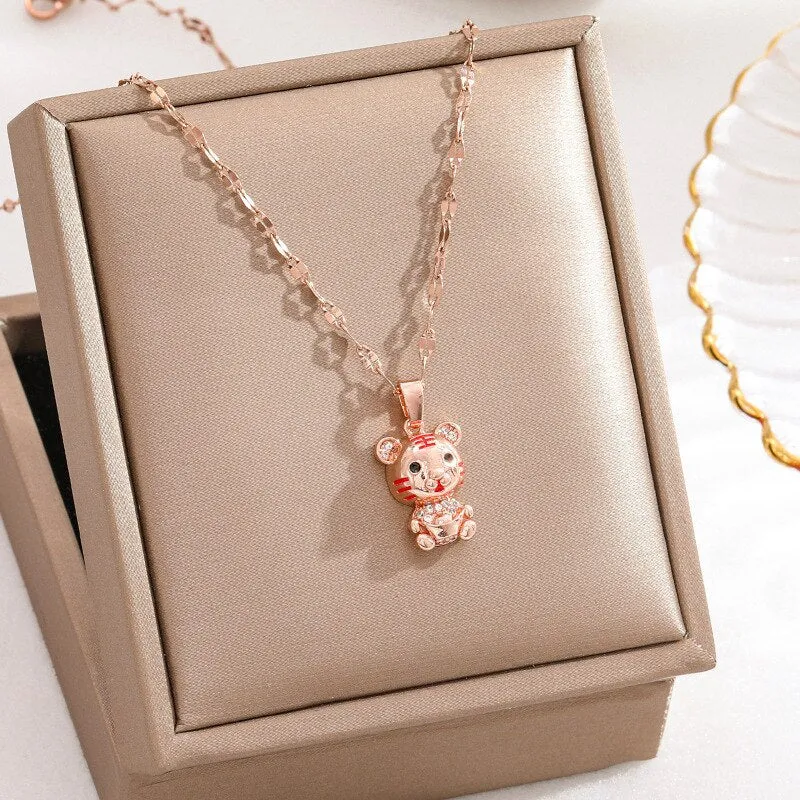 New Design Sense Luxury Zircon Crystal Stainless Steel Necklaces For Women Korean Fashion Sweet Sexy Ladies Neck Chain Jewelry