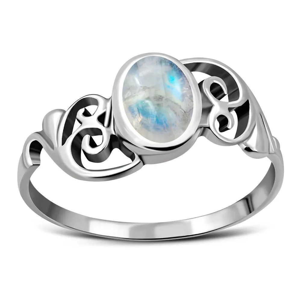 Om Rainbow Moonstone Sterling Silver Ring