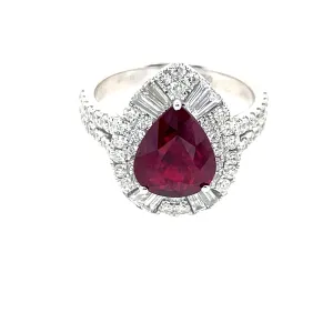 Pear Shape Ruby Halo Diamond Ring