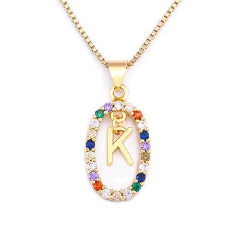 Personalized Sparkling Colorful Zircon Adorned Initial Letter Pendant Necklaces