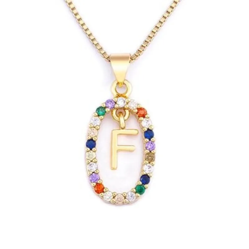 Personalized Sparkling Colorful Zircon Adorned Initial Letter Pendant Necklaces