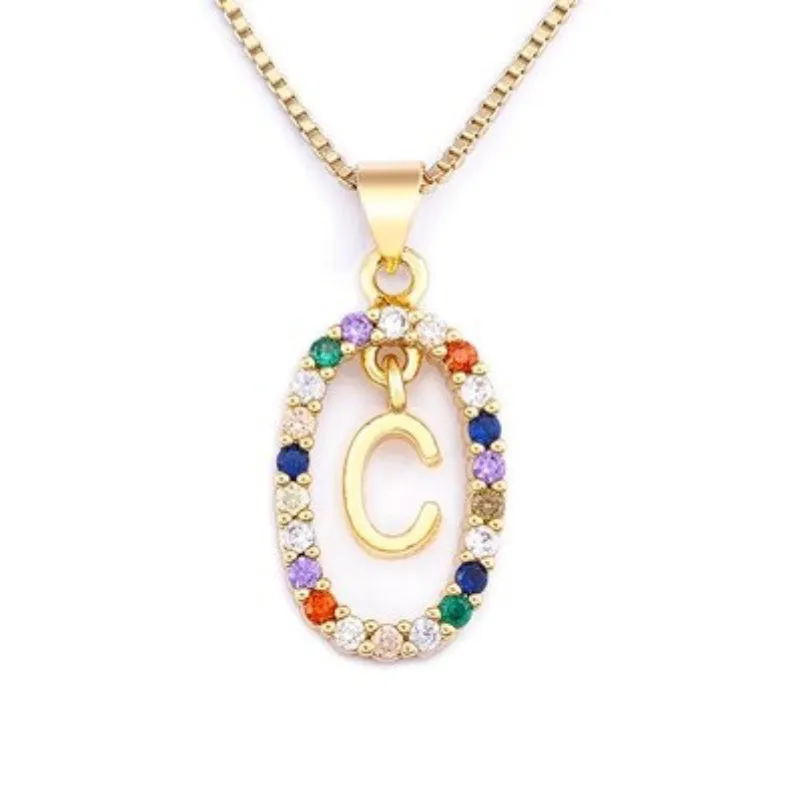 Personalized Sparkling Colorful Zircon Adorned Initial Letter Pendant Necklaces