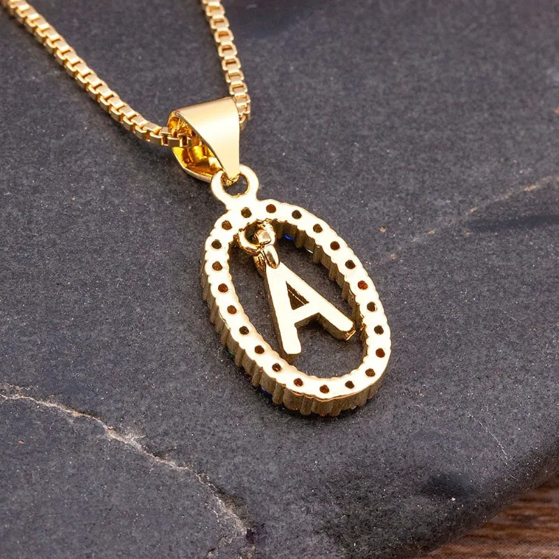 Personalized Sparkling Colorful Zircon Adorned Initial Letter Pendant Necklaces