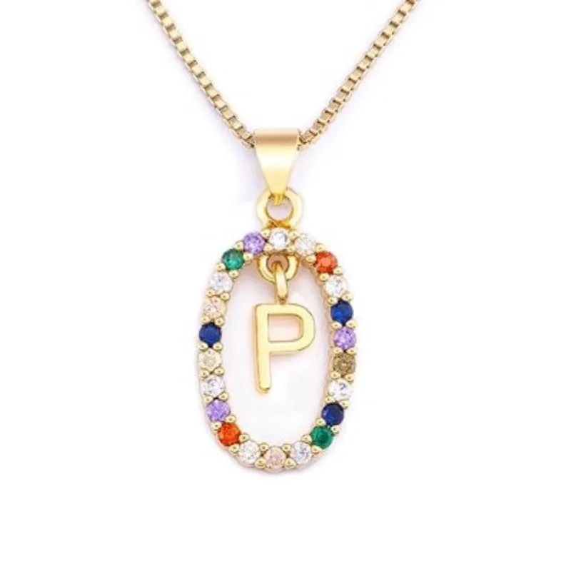 Personalized Sparkling Colorful Zircon Adorned Initial Letter Pendant Necklaces