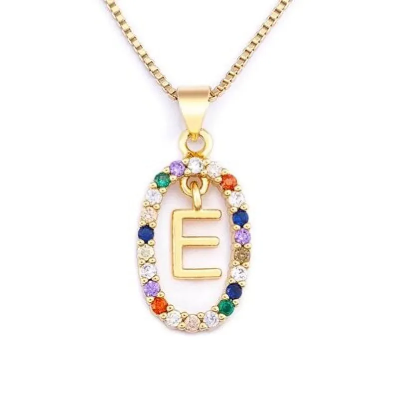 Personalized Sparkling Colorful Zircon Adorned Initial Letter Pendant Necklaces