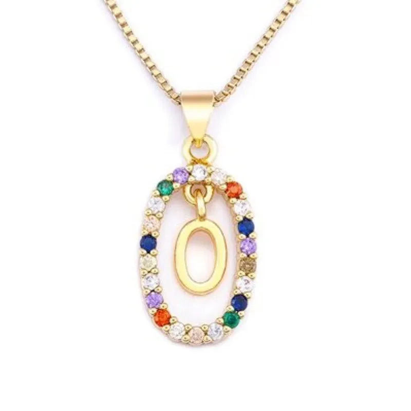 Personalized Sparkling Colorful Zircon Adorned Initial Letter Pendant Necklaces