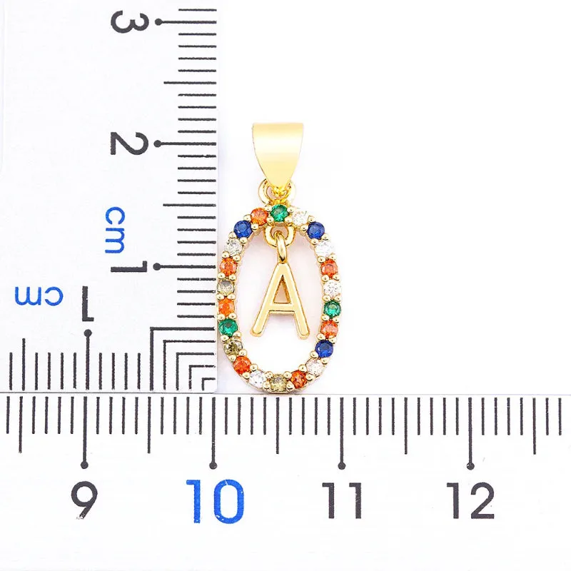 Personalized Sparkling Colorful Zircon Adorned Initial Letter Pendant Necklaces