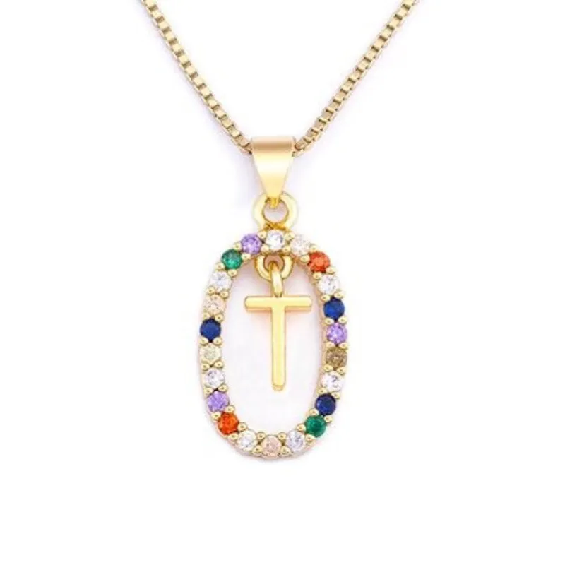 Personalized Sparkling Colorful Zircon Adorned Initial Letter Pendant Necklaces