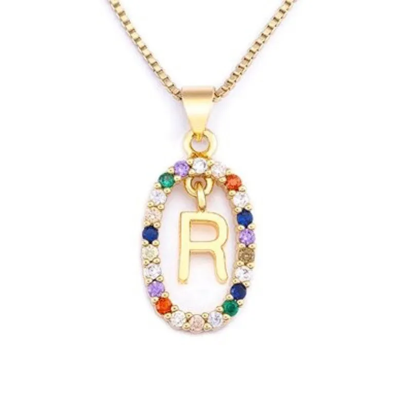 Personalized Sparkling Colorful Zircon Adorned Initial Letter Pendant Necklaces