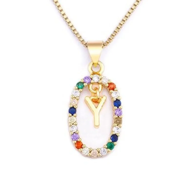 Personalized Sparkling Colorful Zircon Adorned Initial Letter Pendant Necklaces