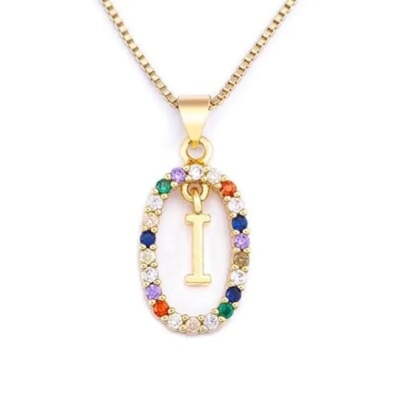 Personalized Sparkling Colorful Zircon Adorned Initial Letter Pendant Necklaces