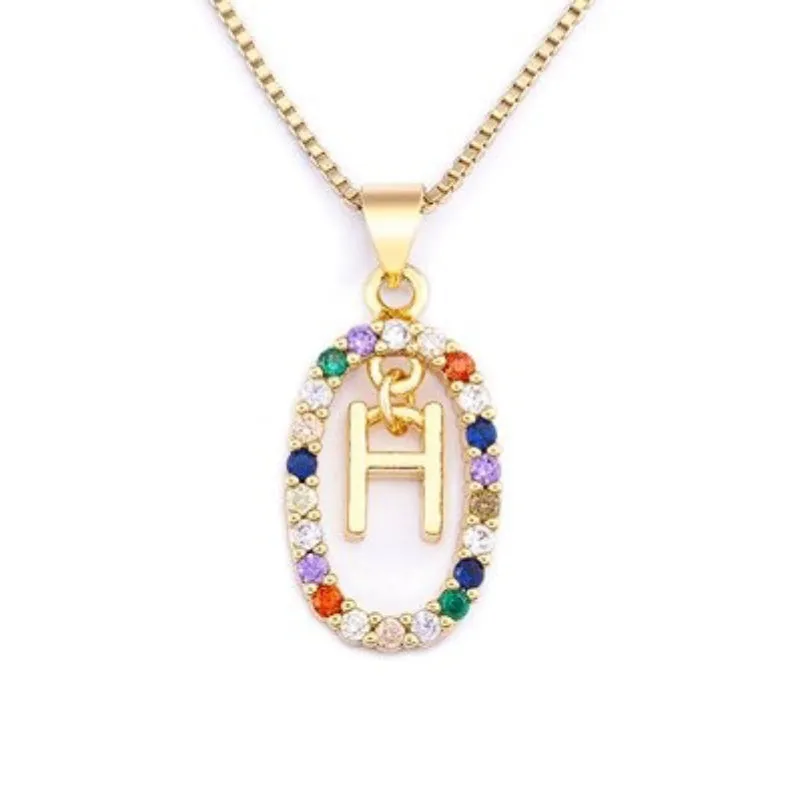 Personalized Sparkling Colorful Zircon Adorned Initial Letter Pendant Necklaces