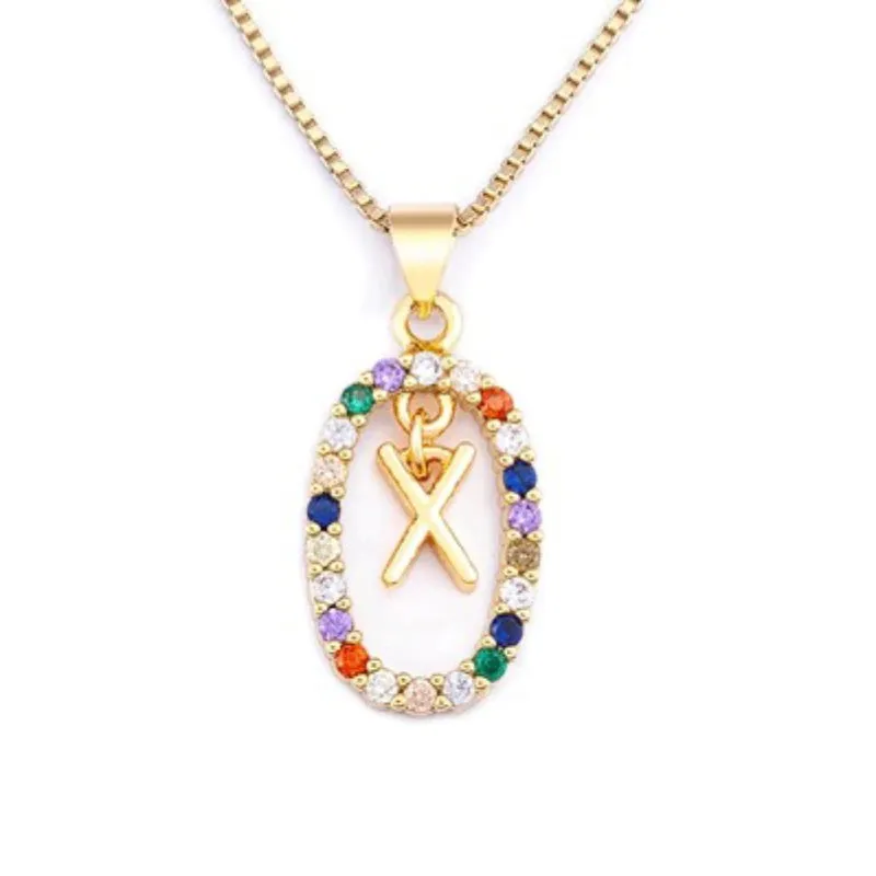 Personalized Sparkling Colorful Zircon Adorned Initial Letter Pendant Necklaces