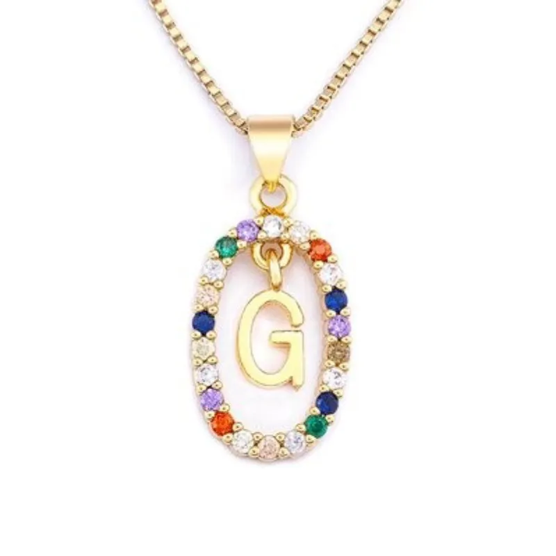 Personalized Sparkling Colorful Zircon Adorned Initial Letter Pendant Necklaces