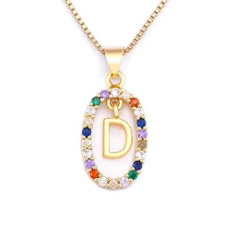 Personalized Sparkling Colorful Zircon Adorned Initial Letter Pendant Necklaces