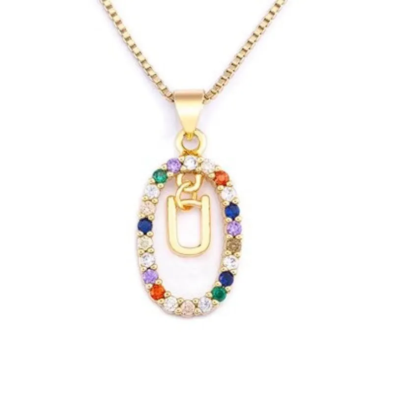 Personalized Sparkling Colorful Zircon Adorned Initial Letter Pendant Necklaces