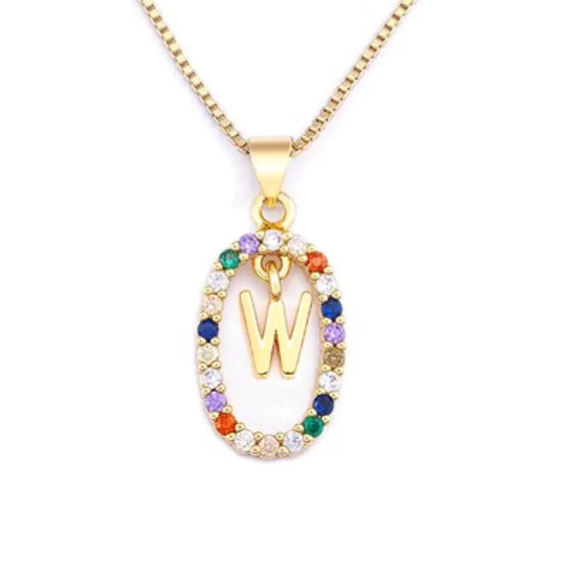 Personalized Sparkling Colorful Zircon Adorned Initial Letter Pendant Necklaces