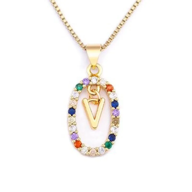 Personalized Sparkling Colorful Zircon Adorned Initial Letter Pendant Necklaces