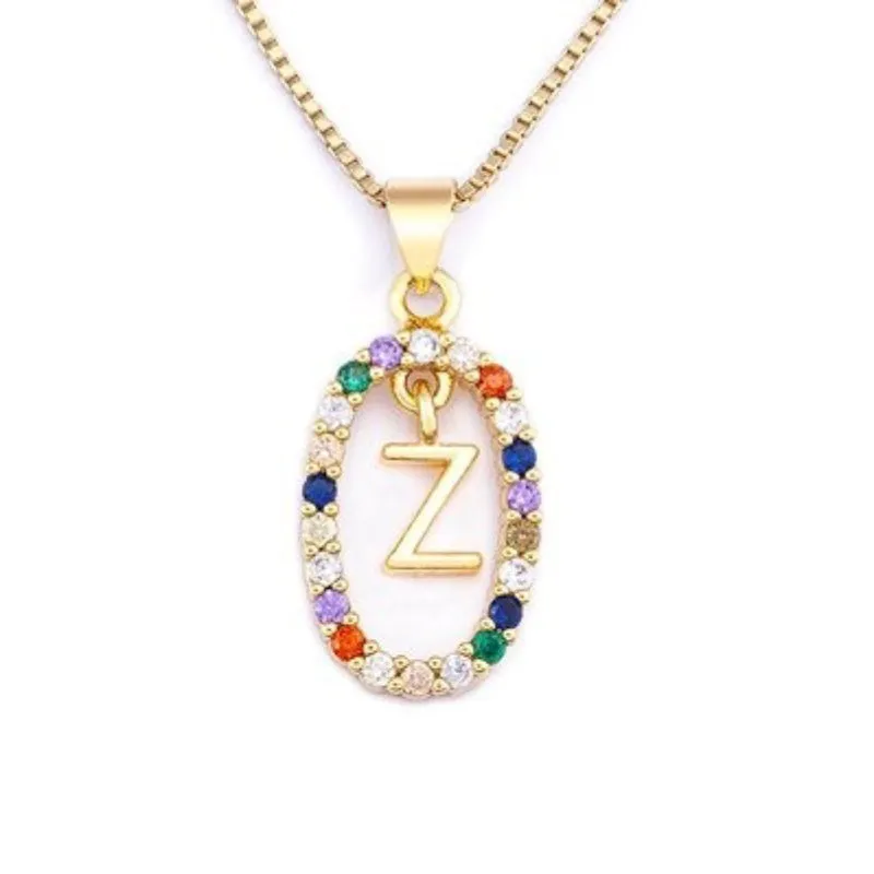 Personalized Sparkling Colorful Zircon Adorned Initial Letter Pendant Necklaces