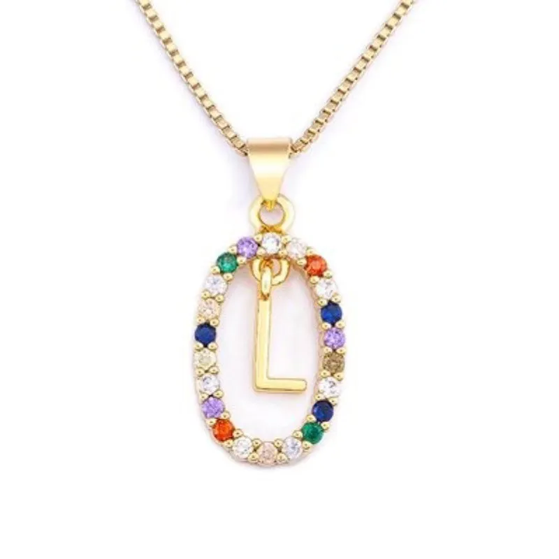 Personalized Sparkling Colorful Zircon Adorned Initial Letter Pendant Necklaces