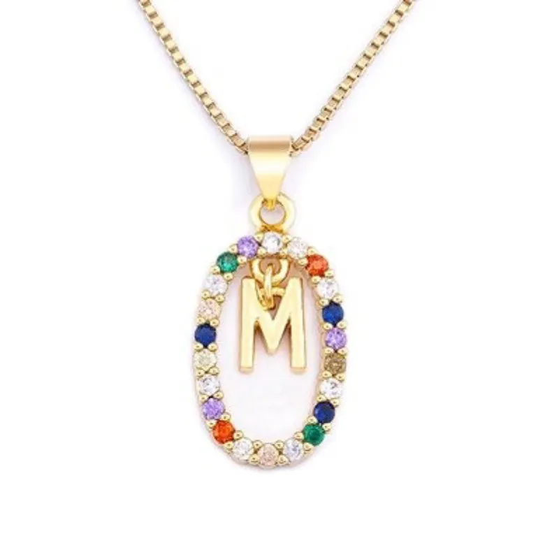 Personalized Sparkling Colorful Zircon Adorned Initial Letter Pendant Necklaces