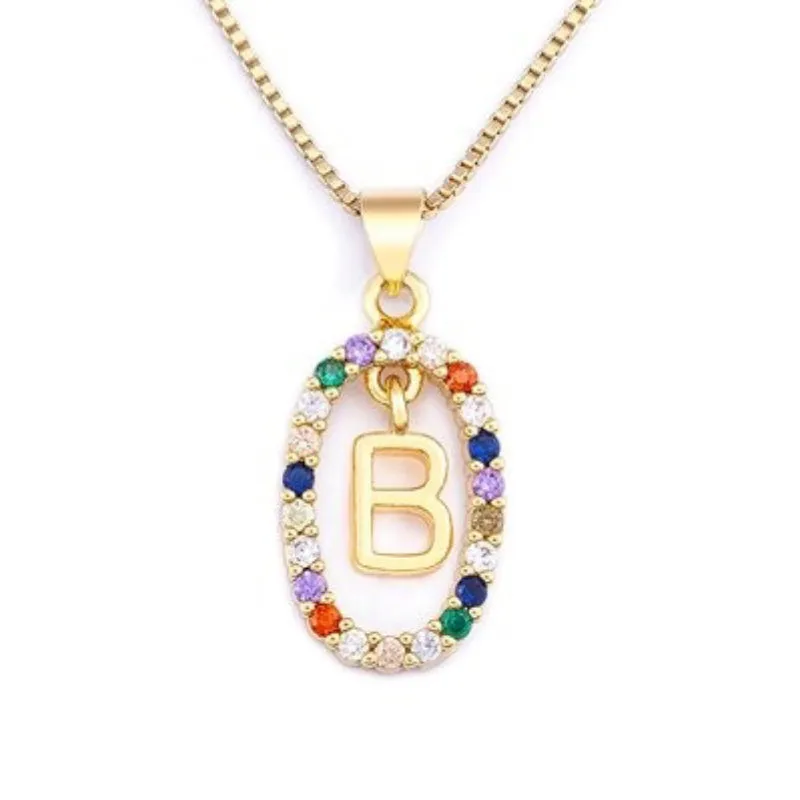 Personalized Sparkling Colorful Zircon Adorned Initial Letter Pendant Necklaces