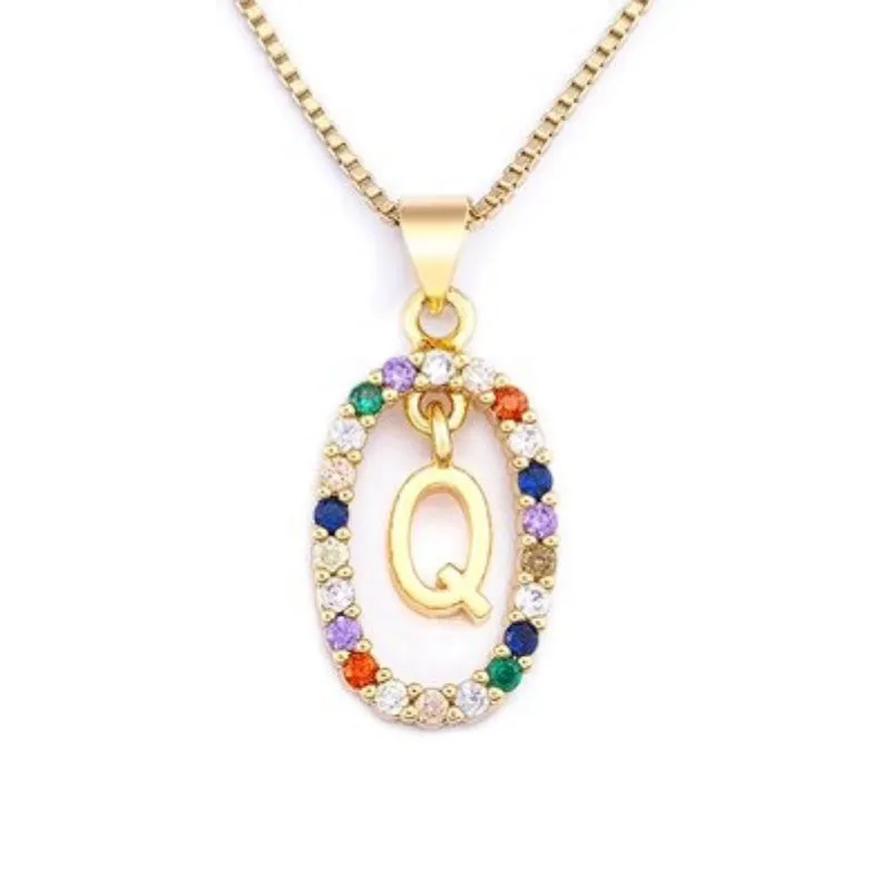 Personalized Sparkling Colorful Zircon Adorned Initial Letter Pendant Necklaces