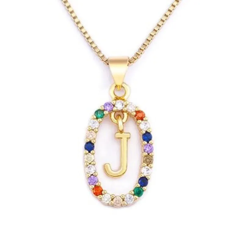 Personalized Sparkling Colorful Zircon Adorned Initial Letter Pendant Necklaces