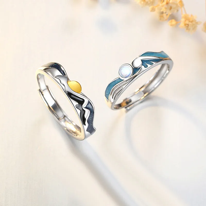 Personalized Sun and Moon Matching Rings for Couples