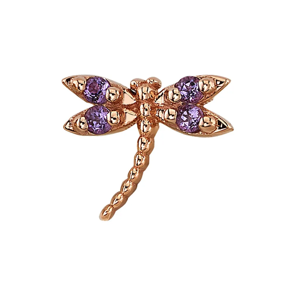 "Damselfly" Threaded End in Gold with Amethyst