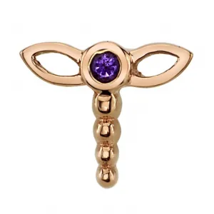 "Dragonfly" Threaded End in Gold with Amethyst