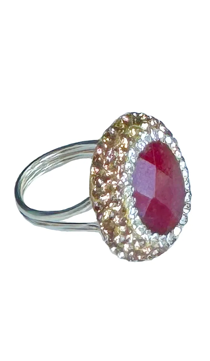 Rania Sterling Silver and Raw Ruby Oval Cocktail Ring