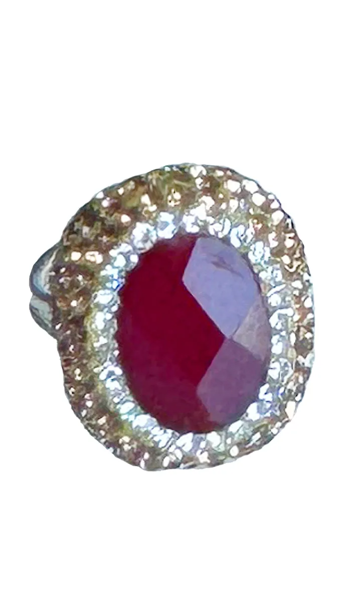 Rania Sterling Silver and Raw Ruby Oval Cocktail Ring