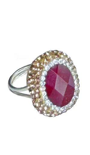 Rania Sterling Silver and Raw Ruby Oval Cocktail Ring