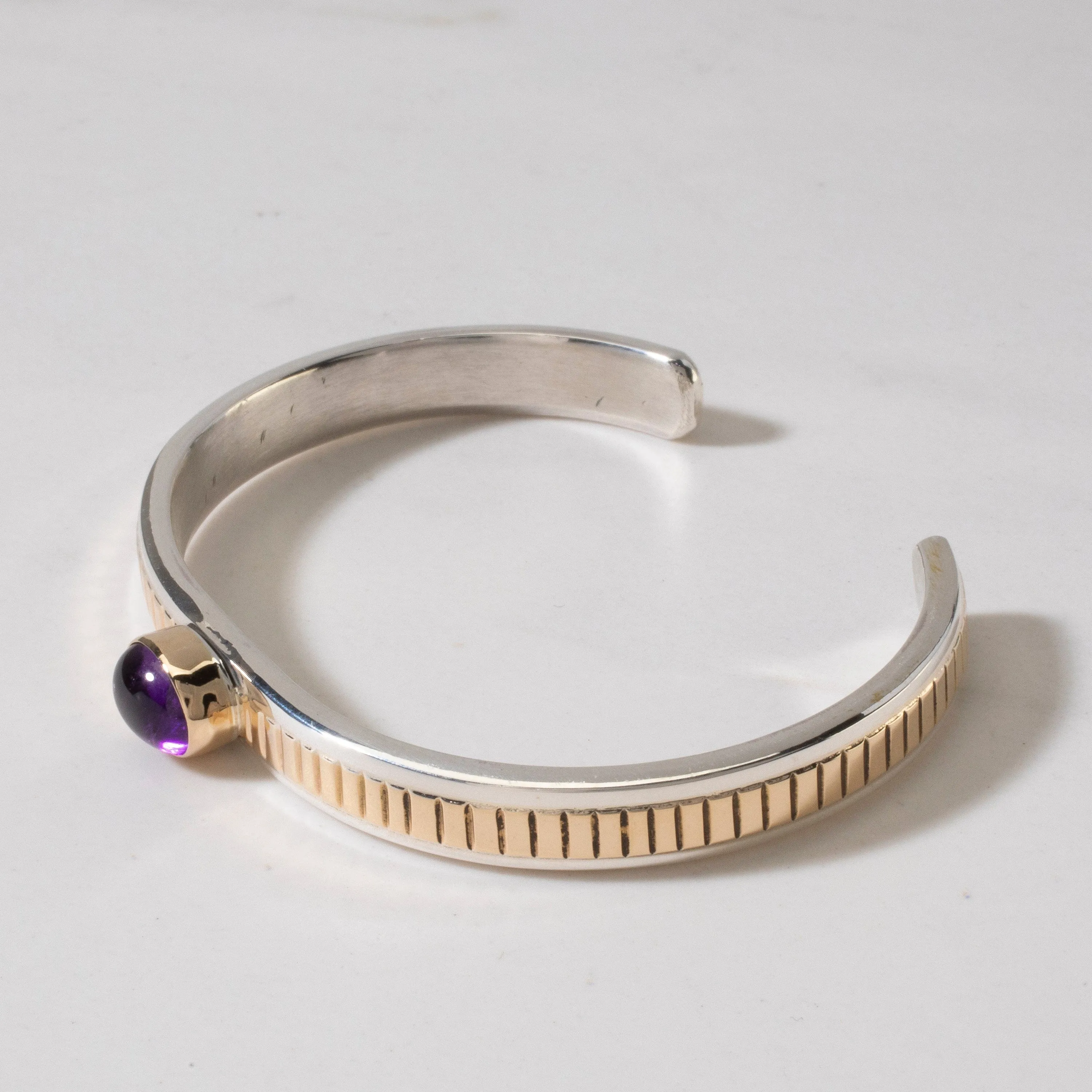 Ray Bennett Navajo Amethyst & 14K Gold USA Native American Made 925 Sterling Silver Cuff