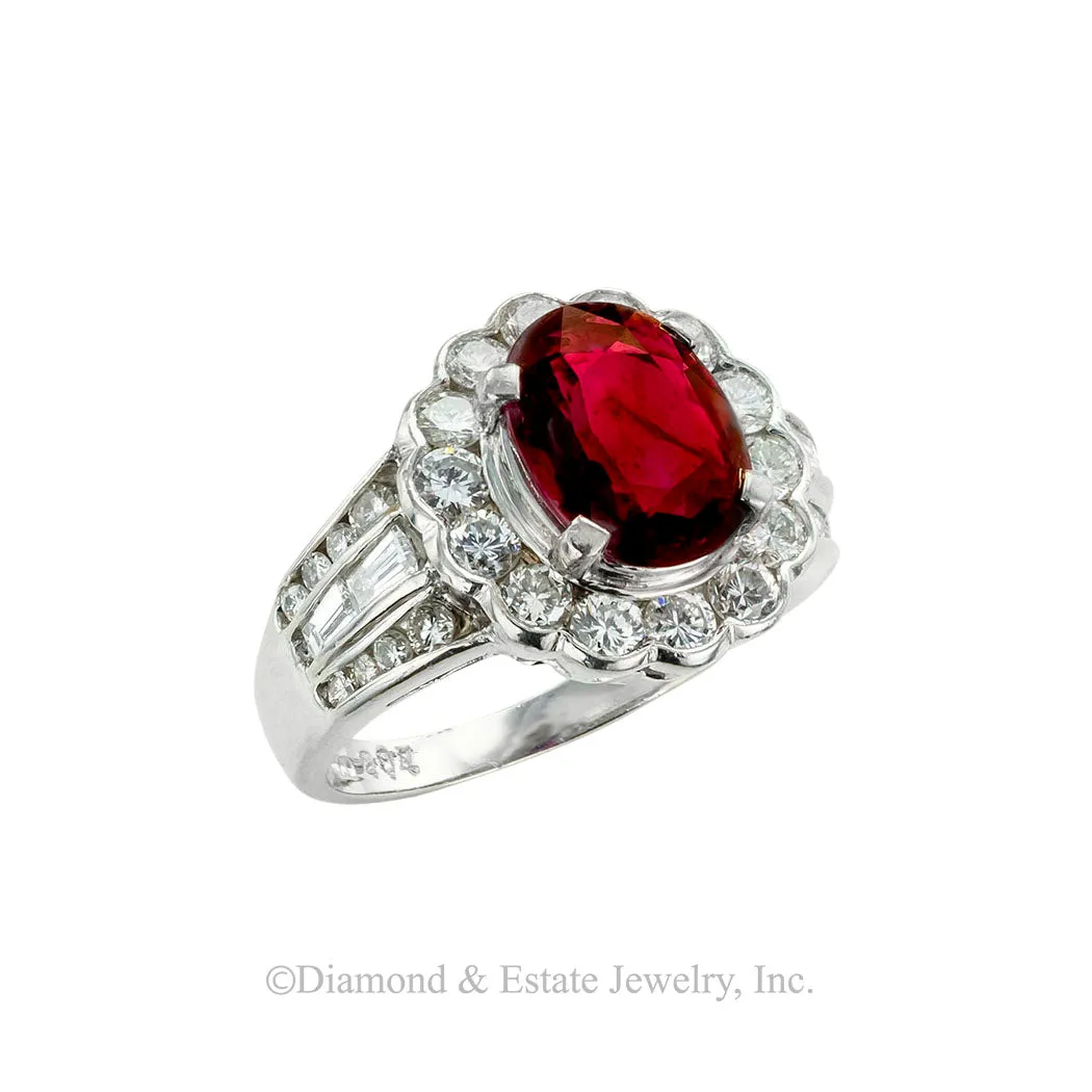 Red 2.04 Carat Ruby Diamond Platinum Ring