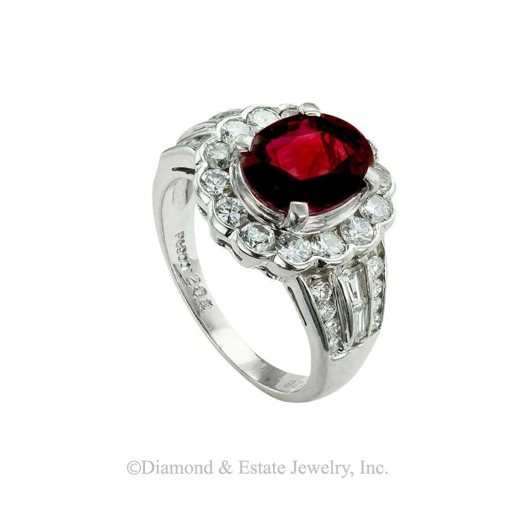 Red 2.04 Carat Ruby Diamond Platinum Ring