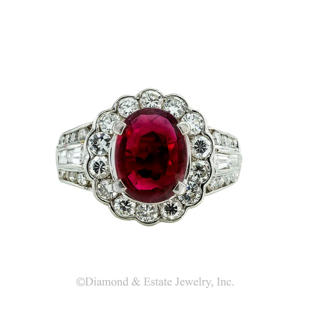 Red 2.04 Carat Ruby Diamond Platinum Ring