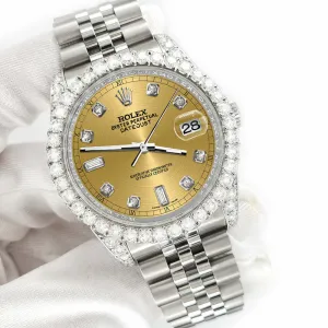 Rolex Datejust 116200 36mm 4CT Diamond Bezel/Lugs/Champagne 6 9 Baguette Dial  TFJ-142508604