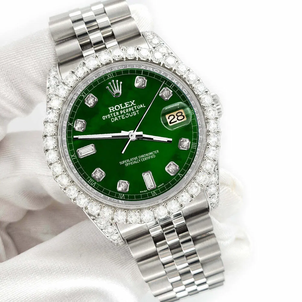 Rolex Datejust 116200 36mm 4CT Diamond Bezel/Lugs/Forest Green 6 9 Baguette  TFJ-142508607