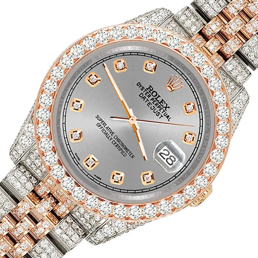 Rolex Datejust 36mm 10.75ct Diamond Gray Rose Gold/Steel Watch TFJ-142508330