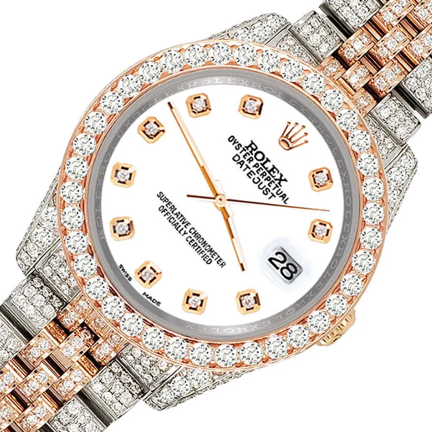 Rolex Datejust 36mm 10.75ct Diamond White Rose Gold/Steel Watch TFJ-142508324